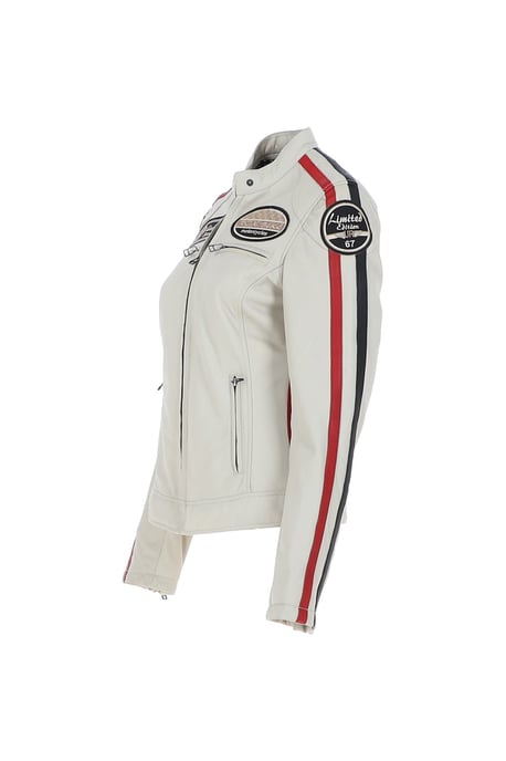 'Corsa' Real Leather Vintage Wash Racing Patch Details Jacket - Image 2