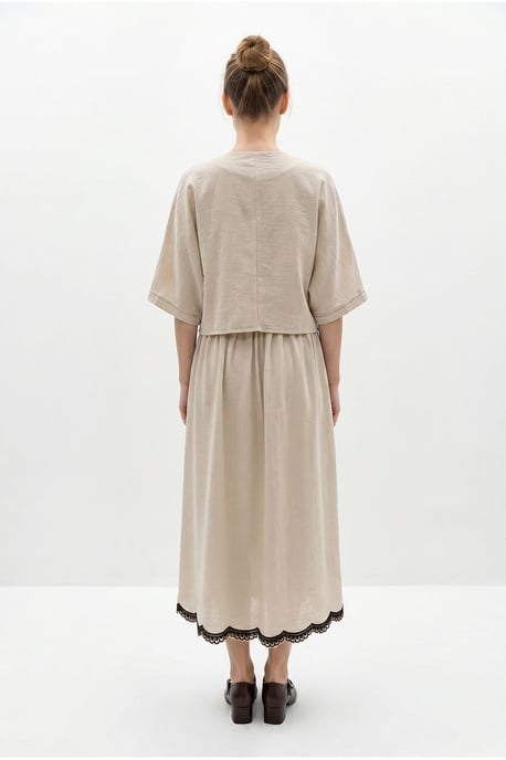 Oversized V-neck Embroidered 3/4 Sleeve Shirt and Wide Leg Pants Set - Image 5