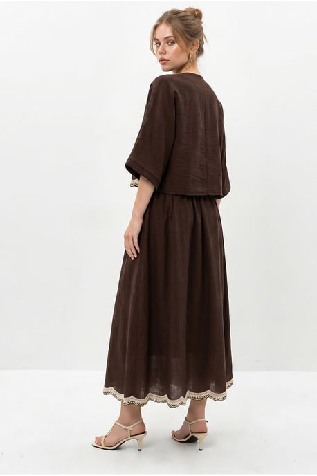 Oversized V-neck Embroidered 3/4 Sleeve Shirt and Wide Leg Pants Set - Image 5