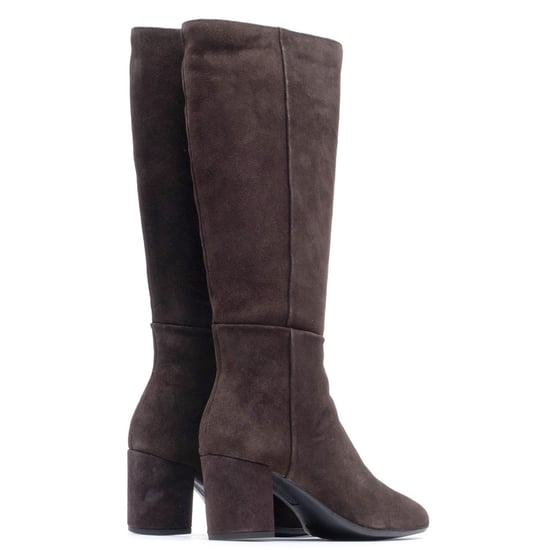 Hush Puppies Oprah Suede Long Leather Women's Chocolate Heeled Knee High Boots - Image 2