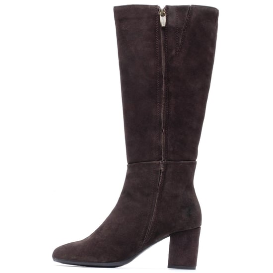 Hush Puppies Oprah Suede Long Leather Women's Chocolate Heeled Knee High Boots - Image 5