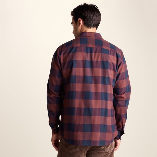 Marcel Mens Brushed Flannel Check Shirt - Blue & Brown Check - Image 2
