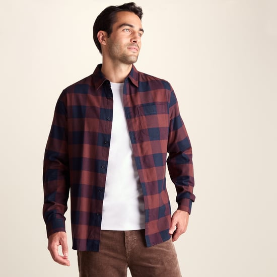 Marcel Mens Brushed Flannel Check Shirt - Blue & Brown Check - Image 3