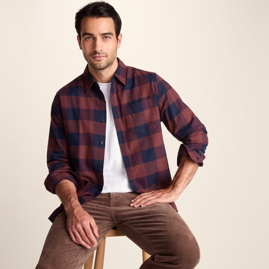 Marcel Mens Brushed Flannel Check Shirt - Blue & Brown Check - Image 4