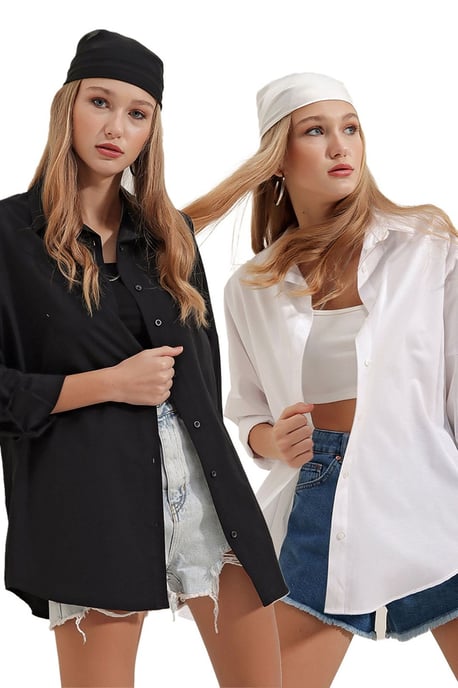 Oversized Long-Sleeve Poplin Shirt - Image 1