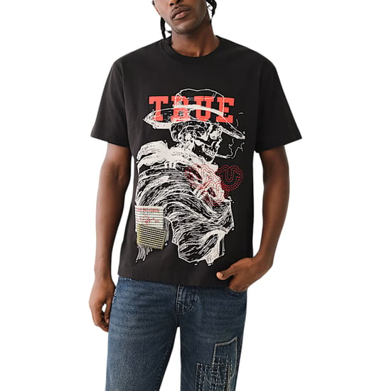 True Religion 108466 Mens Oversized T Shirts Cowboy Print Drop Shoulder Soft Tee - Image 1