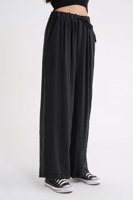 Hoge taille modal geplooide palazzo broek met strikkoord - Image 4