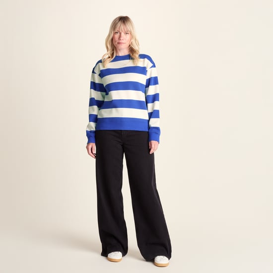 Yuri Womens Supersoft Crew Neck Striped Sweatshirt - Cobalt Stripe - Image 1