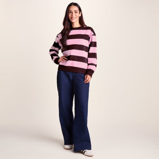 Yuri Womens Supersoft Crew Neck Striped Sweatshirt - Huckleberry Stripe - Image 1