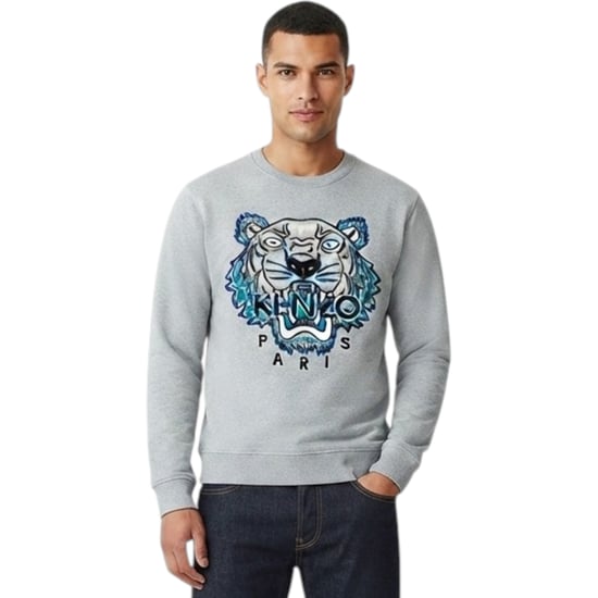KENZO SWEAT Mens Sweatshirts Crew Neck Long Sleeve Pullover Grey Winter Jumper - Image 1