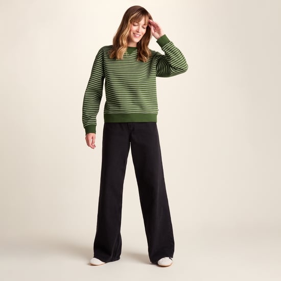 Joyce Womens Supersoft Crew Neck Striped Sweatshirt - Olive Green Stripe - Image 1