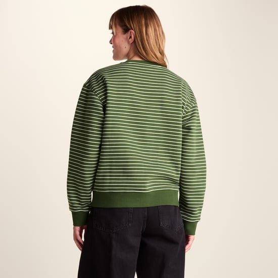 Joyce Womens Supersoft Crew Neck Striped Sweatshirt - Olive Green Stripe - Image 2