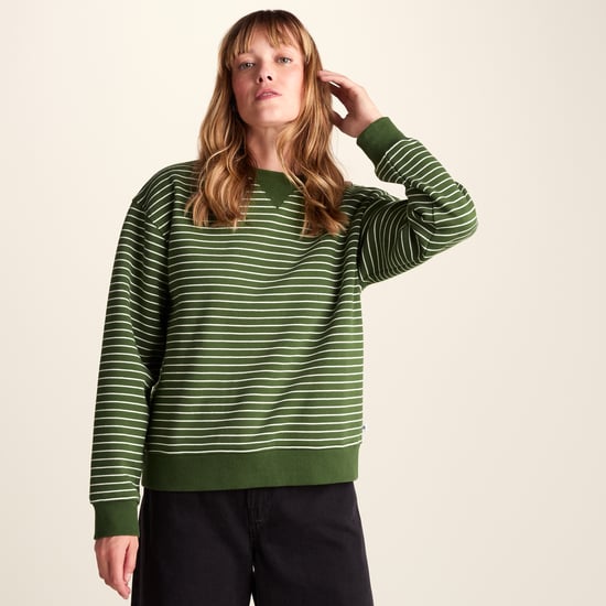 Joyce Womens Supersoft Crew Neck Striped Sweatshirt - Olive Green Stripe - Image 3