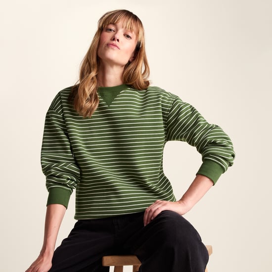 Joyce Womens Supersoft Crew Neck Striped Sweatshirt - Olive Green Stripe - Image 4
