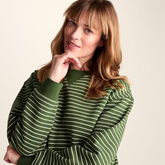 Joyce Womens Supersoft Crew Neck Striped Sweatshirt - Olive Green Stripe - Image 6