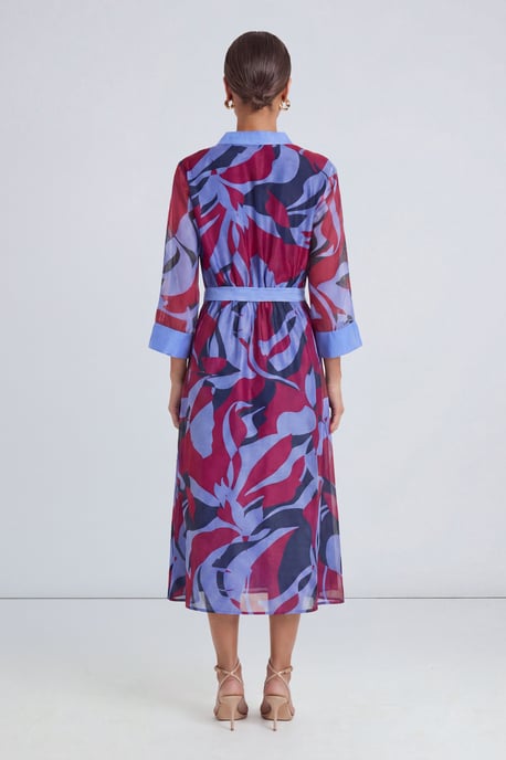 Mix Print Organza Belted Midi Dress - Image 2