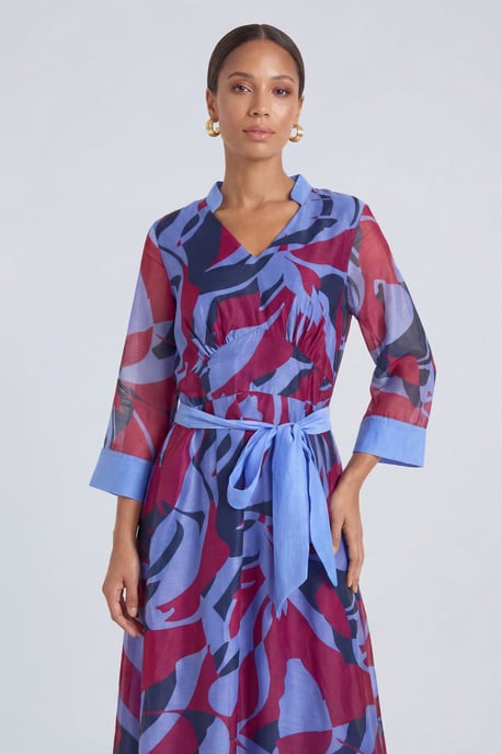 Mix Print Organza Belted Midi Dress - Image 4