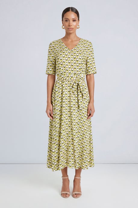 Geo Print Viscose Asymmetric Midi Dress - Image 1