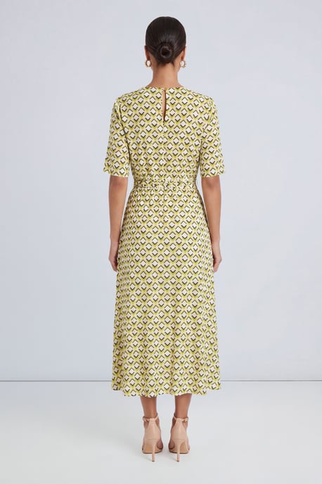 Geo Print Viscose Asymmetric Midi Dress - Image 2