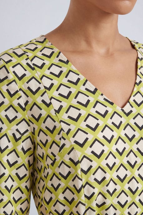 Geo Print Viscose Asymmetric Midi Dress - Image 3