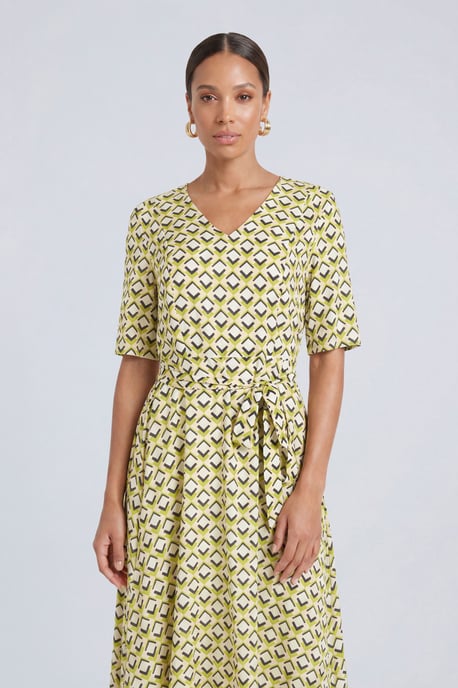 Geo Print Viscose Asymmetric Midi Dress - Image 4