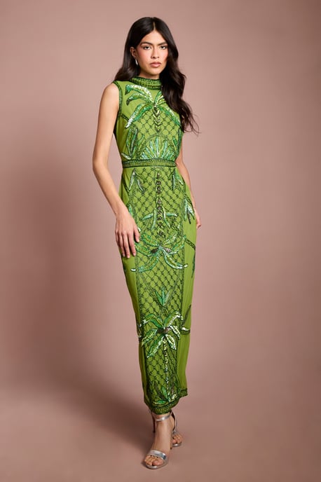 Coast Muse Palm Tree Embellished Midi Dress - Image 1