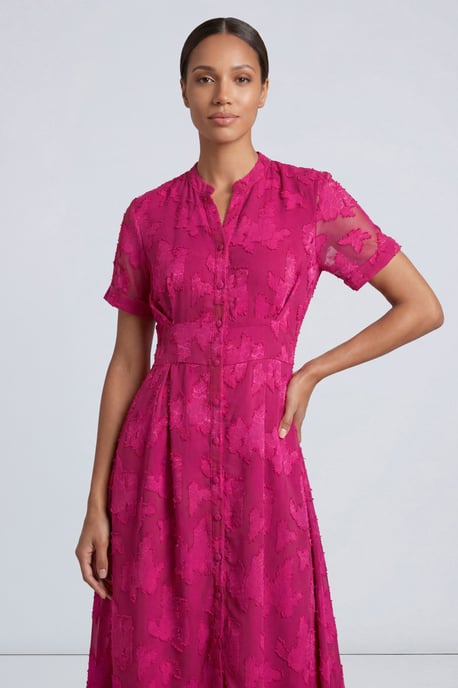 Floral Jacquard Button Down Midi Dress - Image 3