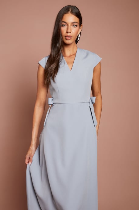 Bow Waist Detail Cap Sleeve Midi Dress - Image 2