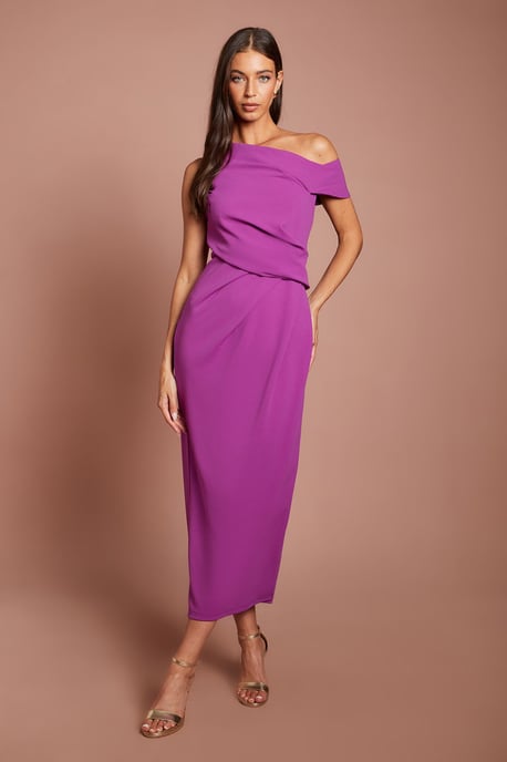 Drape Shoulder And Waist Midi Dress - Image 1