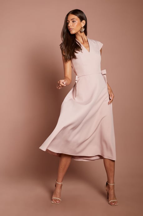 Bow Waist Detail Cap Sleeve Midi Dress - Image 1