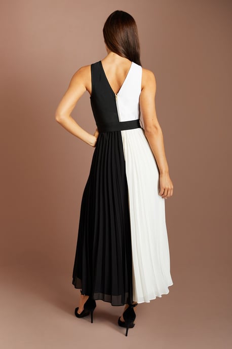Bandage Cross Neck Pleated Skirt Midi Dress - Image 3