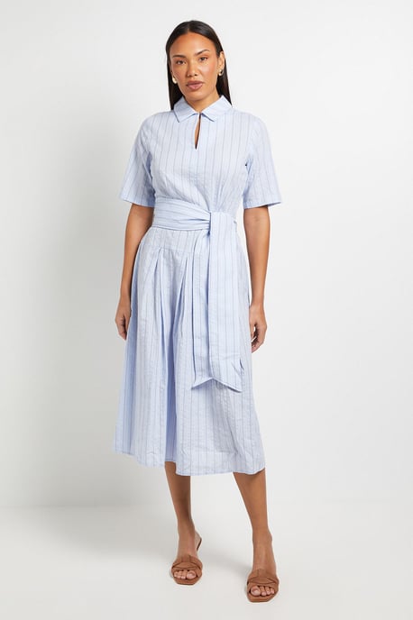 Cotton Blue Striped Collar Dress - Image 1