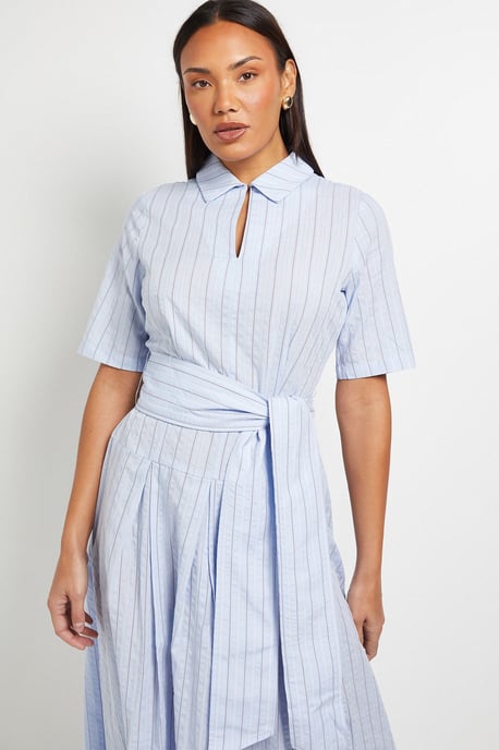 Cotton Blue Striped Collar Dress - Image 2