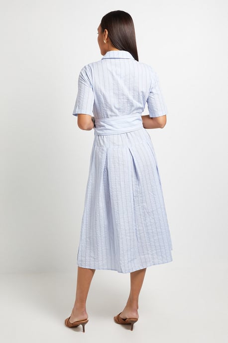 Cotton Blue Striped Collar Dress - Image 3