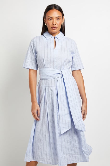 Cotton Blue Striped Collar Dress - Image 4