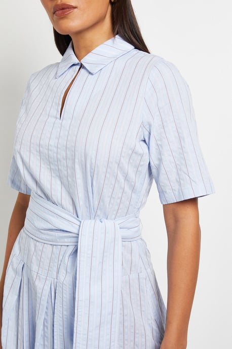 Cotton Blue Striped Collar Dress - Image 5