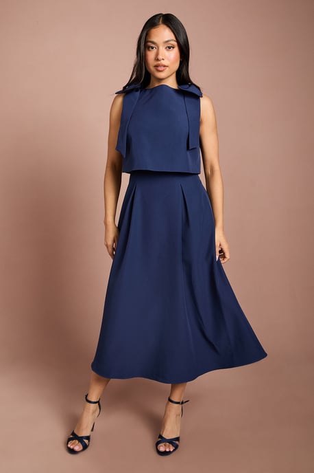 Petite Sleeveless Bow Shoulder Midi Dress With Bodice - Image 1