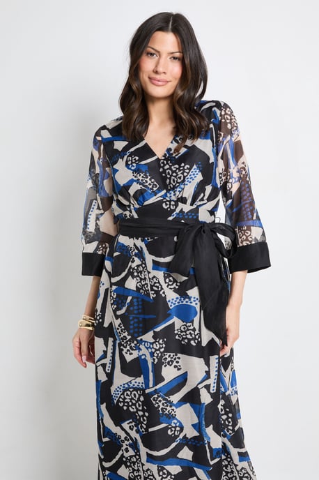 Mix Print Organza Belted Midi Dress - Image 2