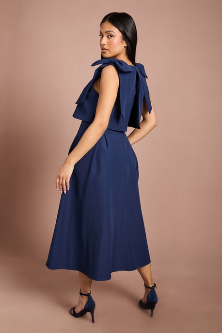 Petite Sleeveless Bow Shoulder Midi Dress With Bodice - Image 3