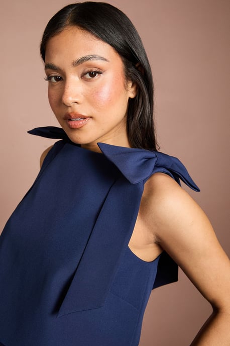Petite Sleeveless Bow Shoulder Midi Dress With Bodice - Image 4