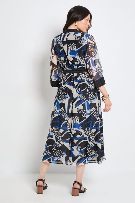 Mix Print Organza Belted Midi Dress - Image 3