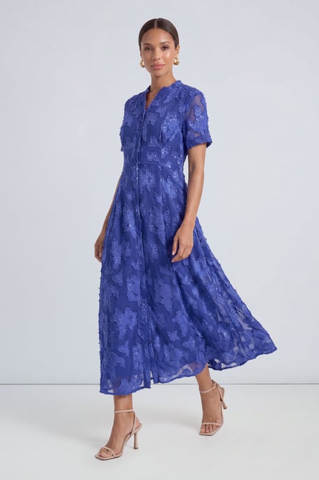 Floral Jacquard Button Down Midi Dress - Image 1