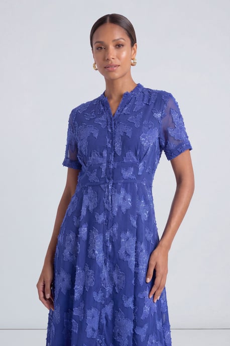 Floral Jacquard Button Down Midi Dress - Image 4