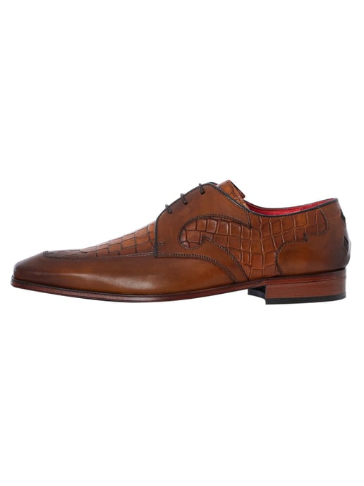 Jeffery West Croco Leather Derby Shoes, Brown - Image 2