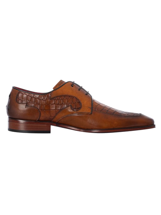 Jeffery West Croco Leather Derby Shoes, Brown - Image 3
