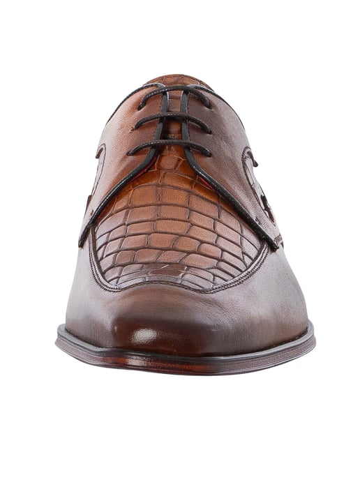 Jeffery West Croco Leather Derby Shoes, Brown - Image 4