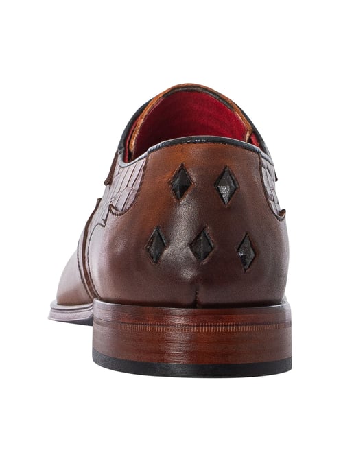 Jeffery West Croco Leather Derby Shoes, Brown - Image 5
