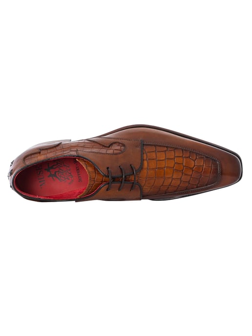 Jeffery West Croco Leather Derby Shoes, Brown - Image 6