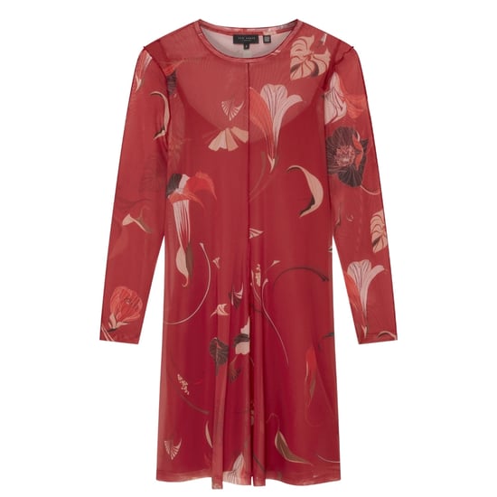 Ted Baker Midi-jurk Met Lange Mouwen En Meshprint In Rood - Image 1