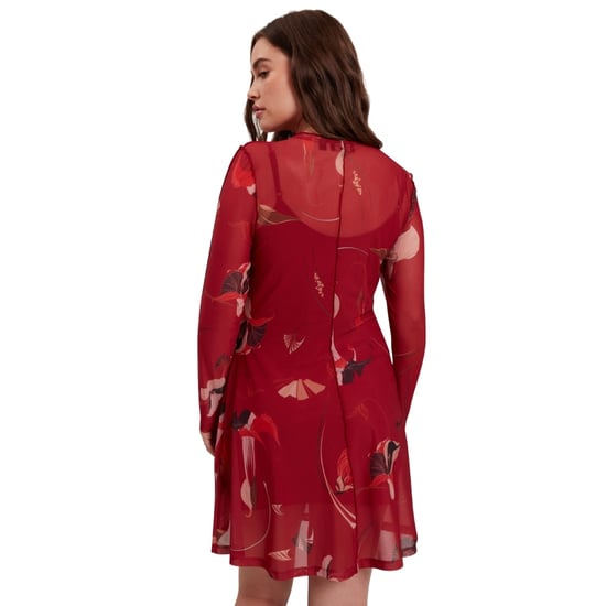 Ted Baker Midi-jurk Met Lange Mouwen En Meshprint In Rood - Image 3
